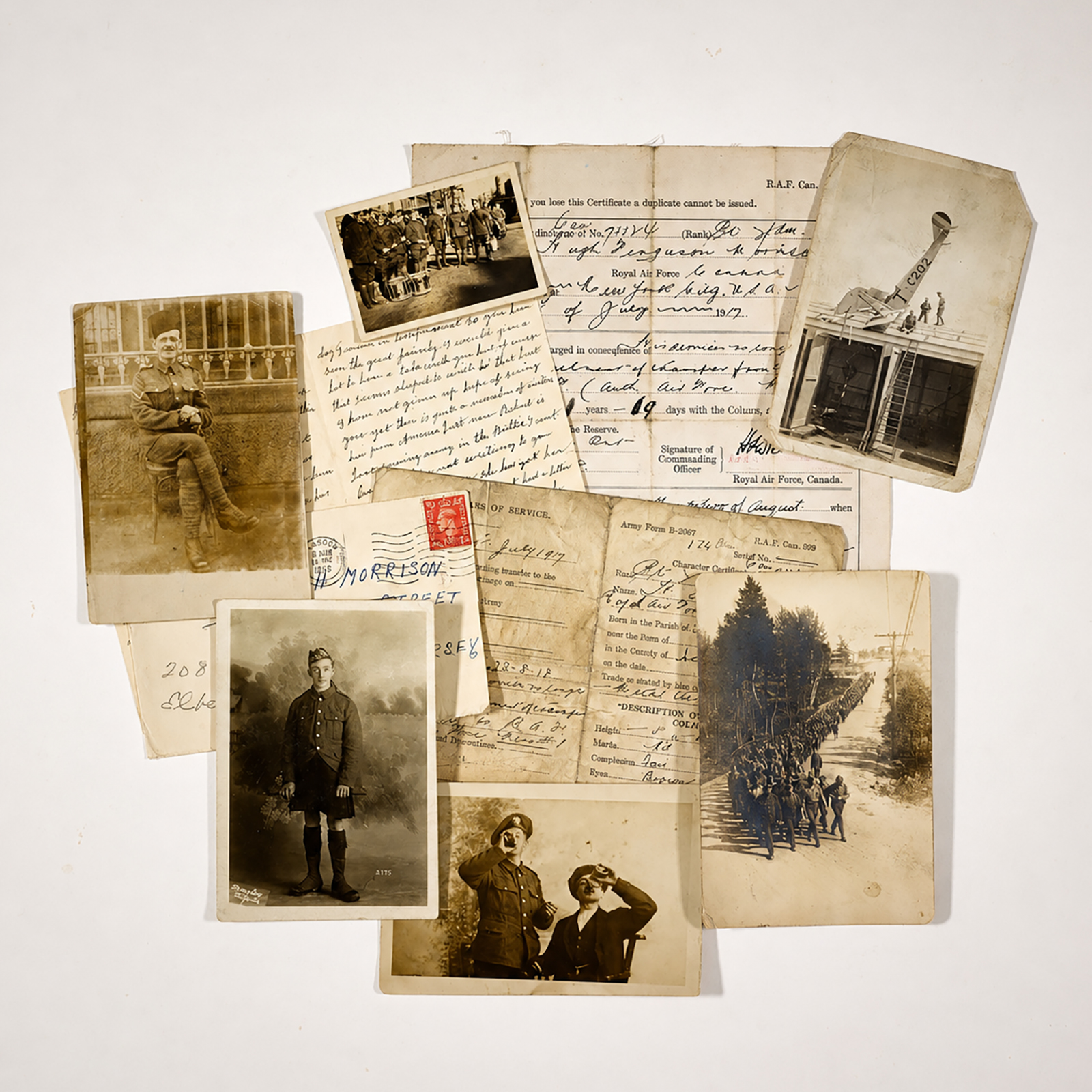 Photographs, letters, and First World War service records from the family archive